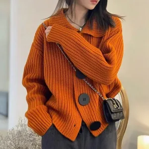 Chic Plain Collared Long Sleeve Sweater