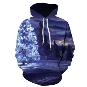 Christmas Tree Hoodie Men Landscape Sweatshirt Printed Christmas Hoodie Print Party Hoody Anime