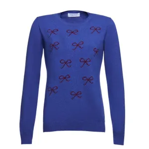 Felicity Sweater in Navy with Burgundy Bows