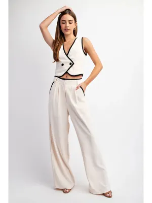 Long Woven Pants With Contrast Edge