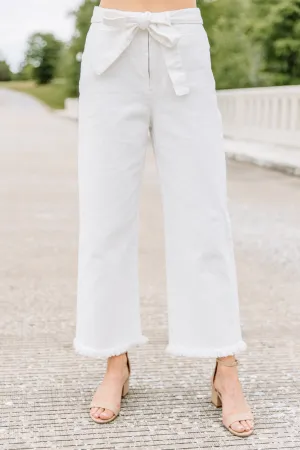 Make It Mine White Raw Hem Crop Pants