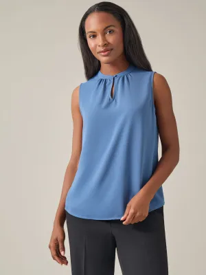 Petite Sleeveless Keyhole Blouse, Solid Crepe