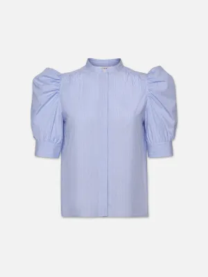 Ruched Puff Sleeve Shirt -- Chambray Blue