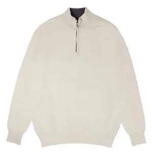 The Bowmore 1/4 Zip Neck Cashmere Sweater - White Undyed / Smog