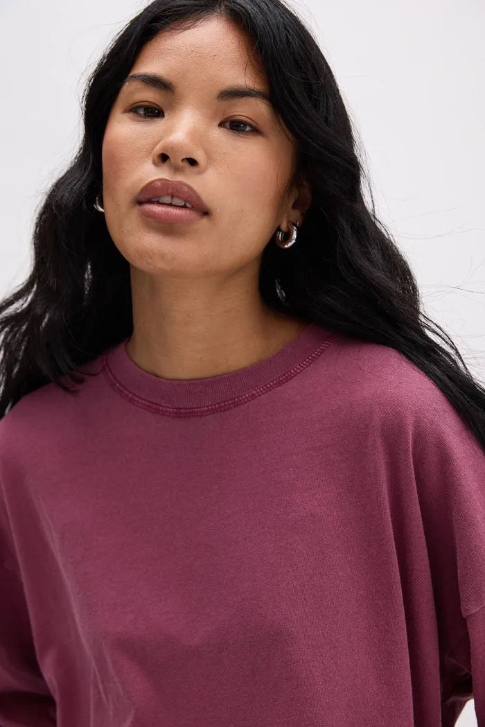 Women's Relaxed Crop Long Sleeve Tee - Burgundy